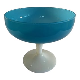 Large Vintage Blue Opaline Glass Compote