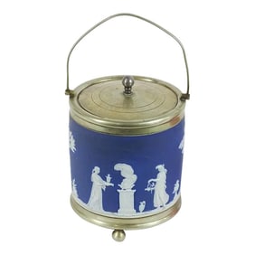 Late 19th Century Wedgwood Jasperware Blue & White Biscuit Barrel