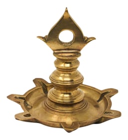 Brass Oil Lamp Traditional Temple Religious Asian Hindu Diya Art India 1900