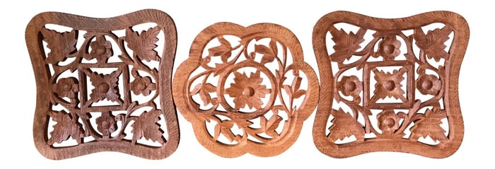 1990s Hand-Carved Trivets - Set of 3