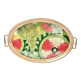 Vintage Tray With Handles Lined With Designer Fabric