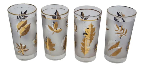 Vintage Mid 20th Century Cocktail Glasses by Libbey with Gold Leaf Design - Set of 4