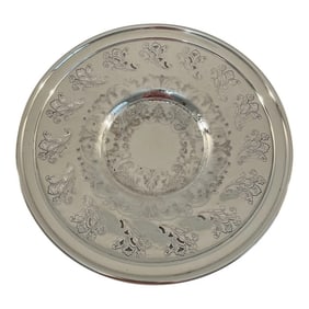 Vintage Round Silverplate Reticulated Platter With Etched Design