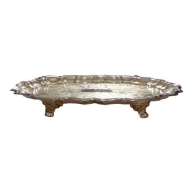 1970s Four Footed Leonard Silverplate Tray - Flowers and Scrolls