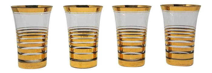 French Cocktail Glasses with 22-Karat Gold Design - Set of 4