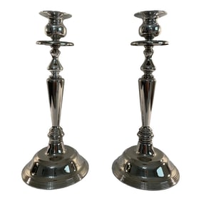 Mid-Century Modern Tall Silverplated Candlesticks - a Pair