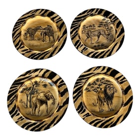 Vintage Safari Animal Decorative Wall Plates- Set of 4