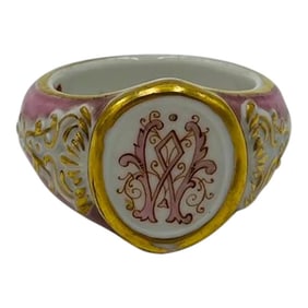 Unique Antique Old Paris Porcelain "w" Napkin Ring