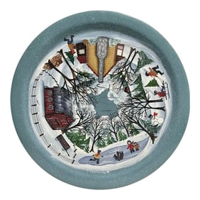 Christmas Original Hand Painted Winter Scene Folk Art Turntable, Artist Hummel