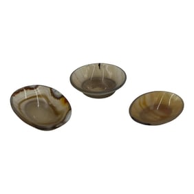 Set of 3 Antique Hand Carved Russian Agate Open Salt Dishes