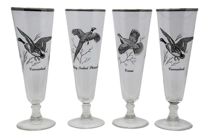 Vintage Federal Glass Game Bird Pilsner Glasses - Set of 4