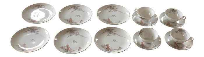 1920s Sone China Rose Gold Pagoda Dinnerware