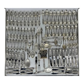 159 Pc, "Lily" Pattern Sterling Silver Flatware Service 5 Place Setting for 18 - Mostly Whiting