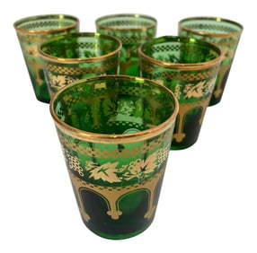Handblown Italian Moorish Green and Gold Glasses - Set of 6 (1)