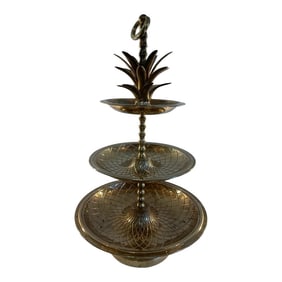 Mid 20th Century Vintage Brass Tiered Pineapple Design Serving Stand / Tray