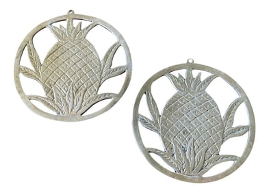 Southern Pineapple Brass Trivet Coasters - a Pair