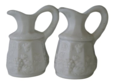 1980s Small Milk Glass Creamers / Syrup Vases - a Pair