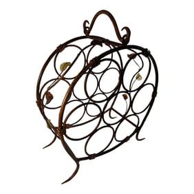 Vintage Late 1900s Circular Wrought Iron Metal Wine Rack
