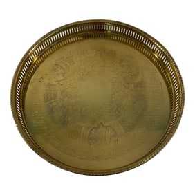 Mid 20th Century Large Round Brass Gallery Tray