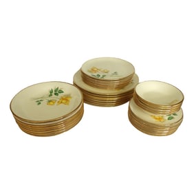 Mid 20th Century Dinnerware Setting for 8 by Simplicity, Yellow Rose Pattern, Plates and Bowls Only-