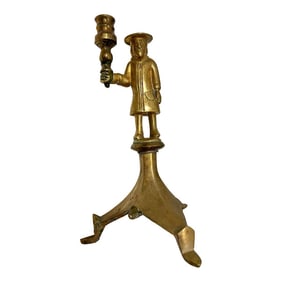 Vintage Brass Colonial Man Holding a Torch Candle Holder