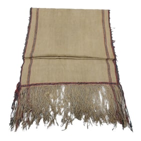 Vintage Tan and Red Turkish Cotton Woven Table Runner With Fringes