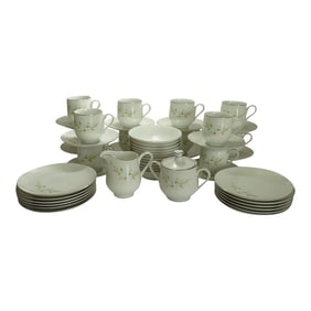 Mid 20th Century Snack Set for 12 by Sango China, Chapel Rose Pattern #6276, With Creamer and Sugar
