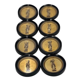 Set of 8 Carved Chinese Immortals Mounted Drink Coasters