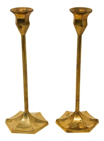 Polished Vintage Swedish Brass Candlesticks - A Pair