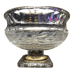 Early 20th Century Large Bohemian Moser Intaglio Cut Glass & Gilt Punch Bowl