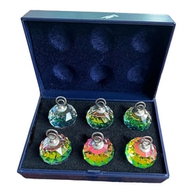 Set of 6 Vintage Austrian Swarovski Cut Crystal Place Card Holders With Original Storage Case