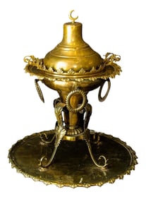 Antique Large Arabian Polished Brass Incense Burner Islamic Moorish Style 19th C