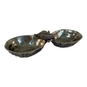 Late 20th Century Vintage Pewter Seashell Design Condiment Serving Dish