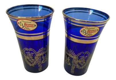Italian Moorish Royal Blue and Gold Crystal Drinking Glasses