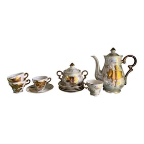 Early 20th Century Opal Lustre Gold Rose Gold Gilding Tea/Coffee Set- 12 Pieces