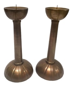 Vintage Japanese Style Mid Century Brass Candlestick Holders- a Pair