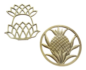 1970s Brass Pineapple Trivets - a Pair