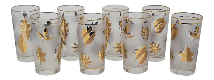 Vintage Midcentury Libbey Highball Frosted and Gold Glasses - Set of 8