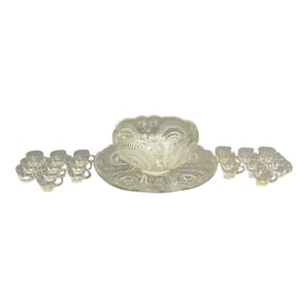 19th Century Antique Cut Glass Punch Bowl Set- 22 Pieces