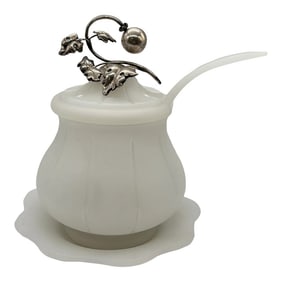 Antique Sterling Silver Mounted Opaline Glass Sauce Tureen