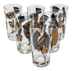 Vintage Highball Cocktail Glasses Black and Gold by Gurgensen's 1970s
