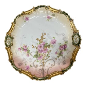 1880's Pink & Gold Floral Limoges Footed Cake Plate
