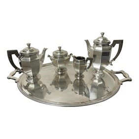 1940s Christofle Gallia France "Colbert" Silverplate Coffee & Tea Service- 5 Pieces