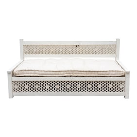 White Carved Floral Jali Daybed Sofa