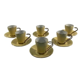 Mid 20th Century Italian Gna Porcelain Demitasse / Espresso Set With Brass Handles - Service for Six