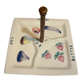 Mid Century Bagels Lox Cheese Judaica Style Serving Tray Platter