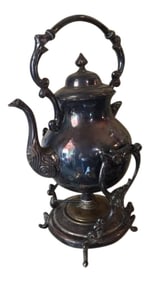 1980s Footed Silver Teapot with Warming Dish