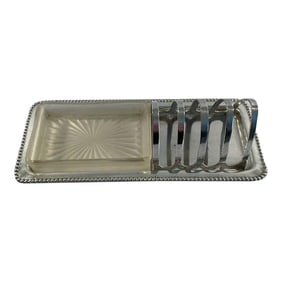 1940s English De Montfort Silverplated Toast Rack With Frosted Glass Butter Dish