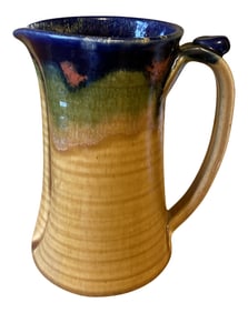 1980s Handmade Glazed Pottery Pitcher or Vase
