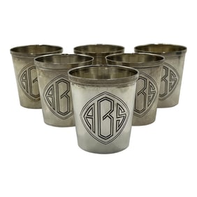 Set of 6 Durgin Black Starr & Frost Sterling Silver "abs" Shot Glasses